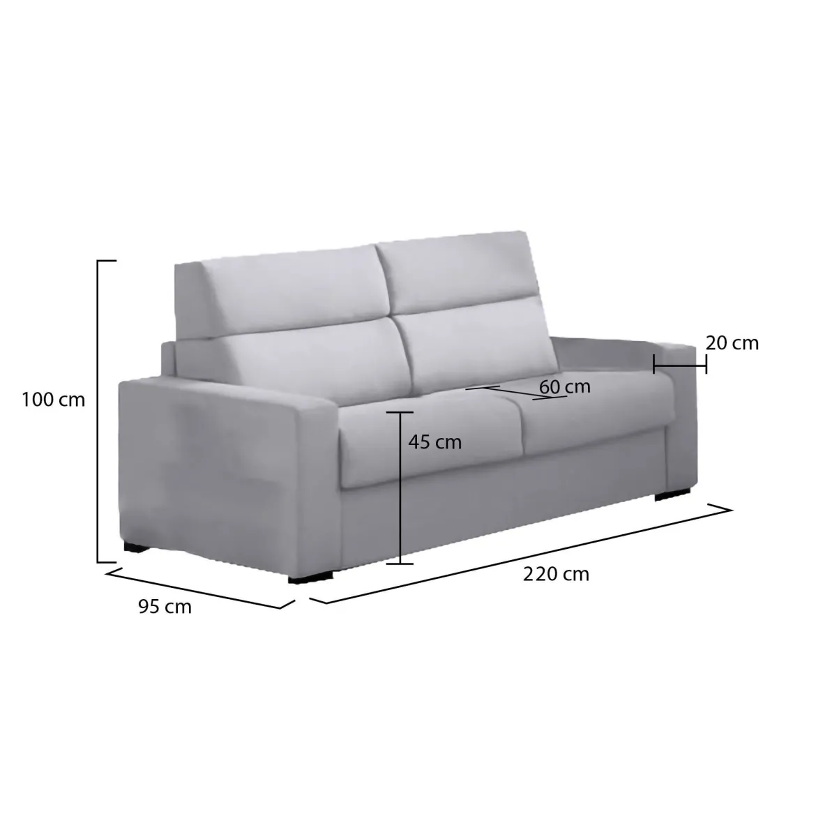 Divano Fisso 3 Posti Grigio Sfoderabile Lavabile 220x95 cm, Braccioli Made in Italy - Ozegna