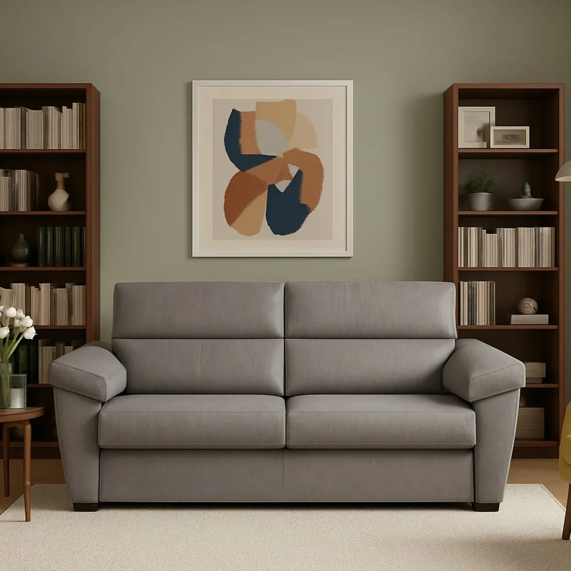 Divano Fisso 3 Posti Grigio Sfoderabile Lavabile 225x95 cm, Braccioli Made in Italy - Giffone