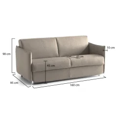 Divano Fisso 2 Posti Grigio Tortora Sfoderabile Idrorepellente 160x95x90h cm, Lavabile Made in Italy - Monleale