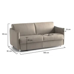 Divano Fisso 2 Posti Grigio Tortora Sfoderabile Idrorepellente 180x95x90h cm, Lavabile Made in Italy - Varedo