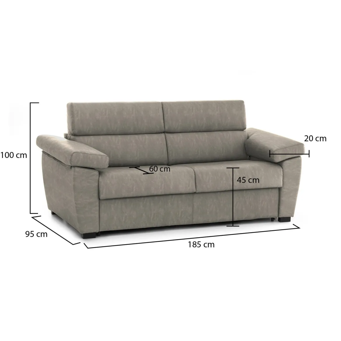 Divano Fisso 2 Posti Grigio Tortora Sfoderabile Idrorepellente 185x95x100h cm, Lavabile Made in Italy - Pisogne