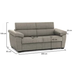 Divano Fisso 2 Posti Grigio Tortora Sfoderabile Idrorepellente 205x95x100h cm, Lavabile Made in Italy - Gorreto