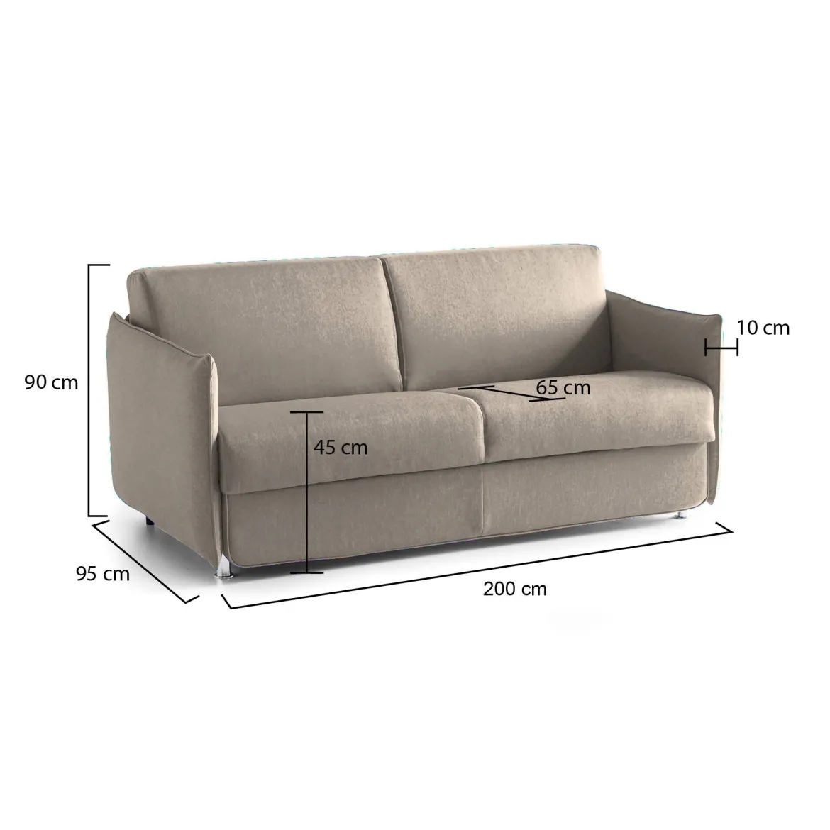 Divano Fisso 3 Posti Grigio Tortora Sfoderabile Lavabile 200x95 cm, Braccioli Made in Italy - Severo