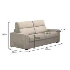 Divano Fisso 3 Posti Grigio Tortora Sfoderabile Lavabile 220x95 cm, Braccioli Made in Italy - Ozegna