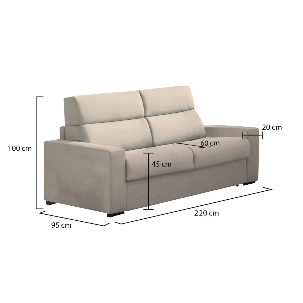 Divano Fisso 3 Posti Grigio Tortora Sfoderabile Lavabile 220x95 cm, Braccioli Made in Italy - Ozegna