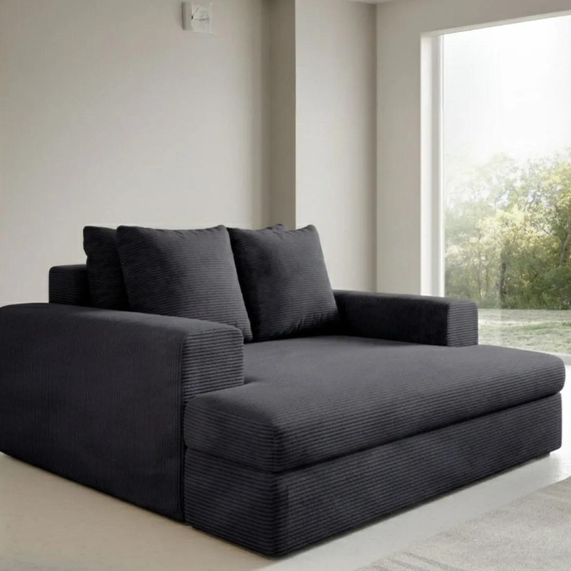Divano Fisso 2 Posti Nero Cuscini Sfoderabili Braccioli 162x167x86h cm, Posti a Sedere 2 - Comazzo
