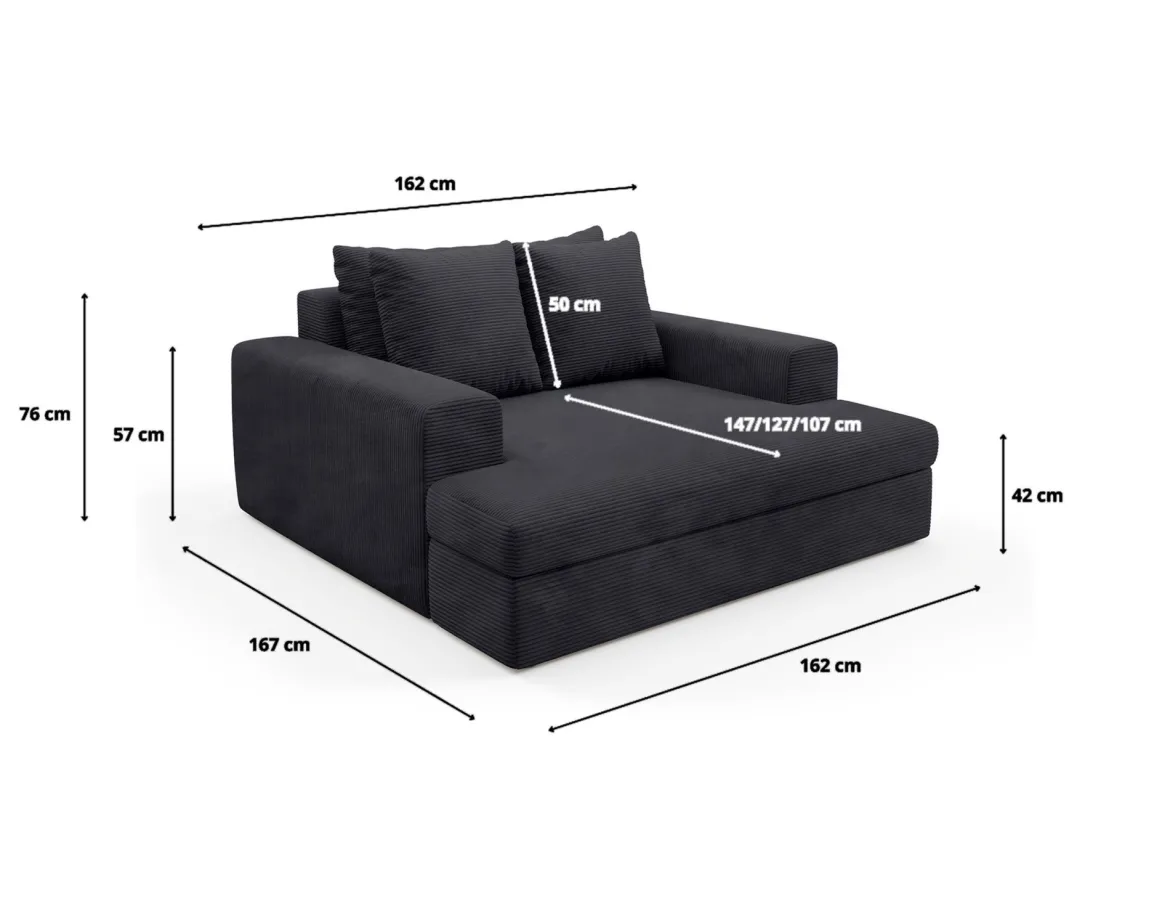 Divano Fisso 2 Posti Nero Cuscini Sfoderabili Braccioli 162x167x86h cm, Posti a Sedere 2 - Comazzo