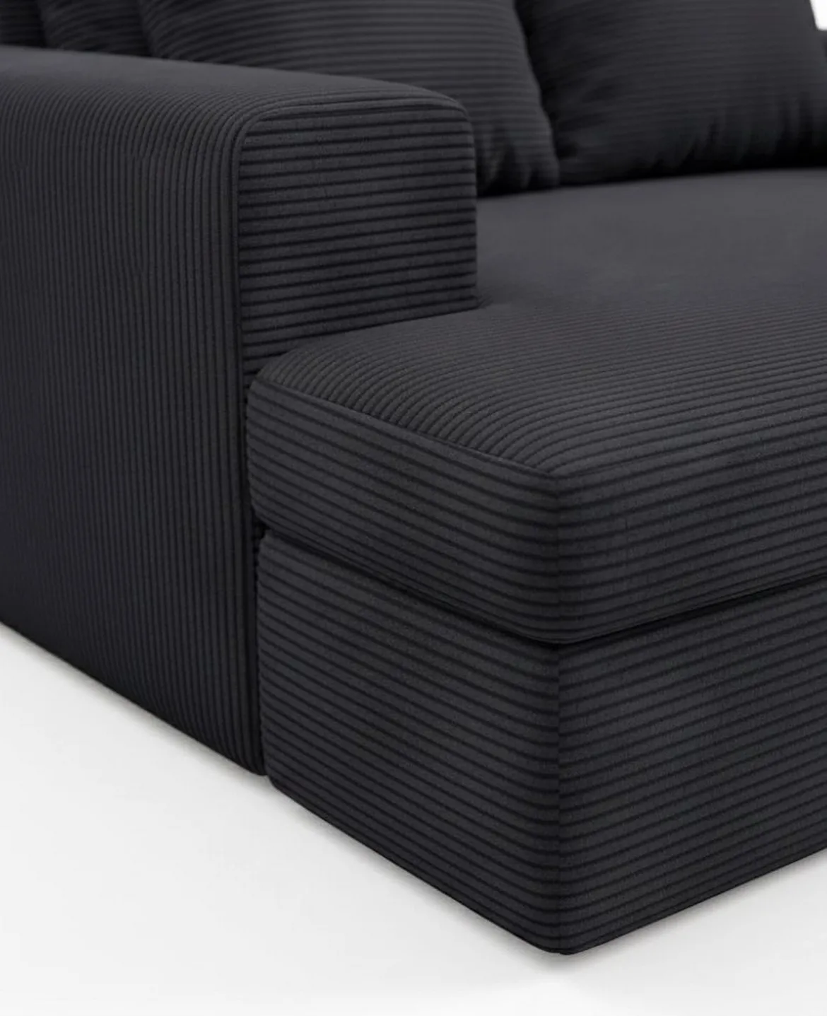 Divano Fisso 2 Posti Nero Cuscini Sfoderabili Braccioli 162x167x86h cm, Posti a Sedere 2 - Comazzo