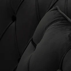 Divano Fisso 2 Posti Nero oro Effetto Velluto Trapuntato Braccioli 130x83x91h cm, Cuscini Inclusi - Diskit