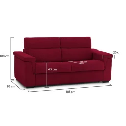 Divano Fisso 2 Posti Rosso Sfoderabile Idrorepellente 185x95x100h cm, Lavabile Made in Italy - Pisogne