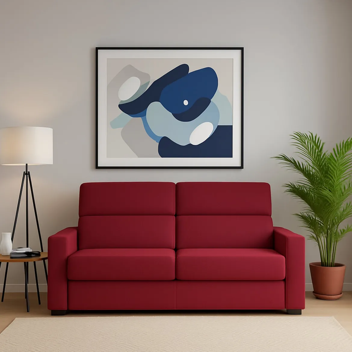 Divano Fisso 3 Posti Rosso Sfoderabile Lavabile 225x95 cm, Braccioli Made in Italy - Cantu