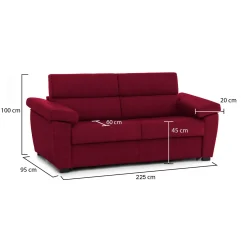 Divano Fisso 3 Posti Rosso Sfoderabile Lavabile 225x95 cm, Braccioli Made in Italy - Giffone