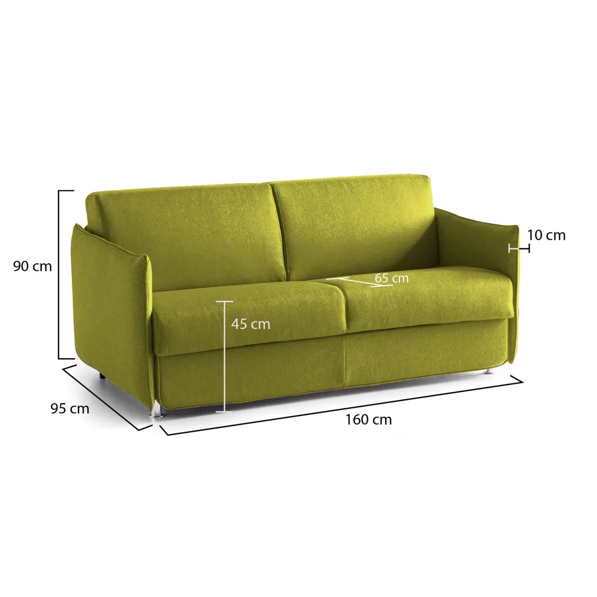 Divano Fisso 2 Posti Verde Sfoderabile Idrorepellente 160x95x90h cm, Lavabile Made in Italy - Monleale