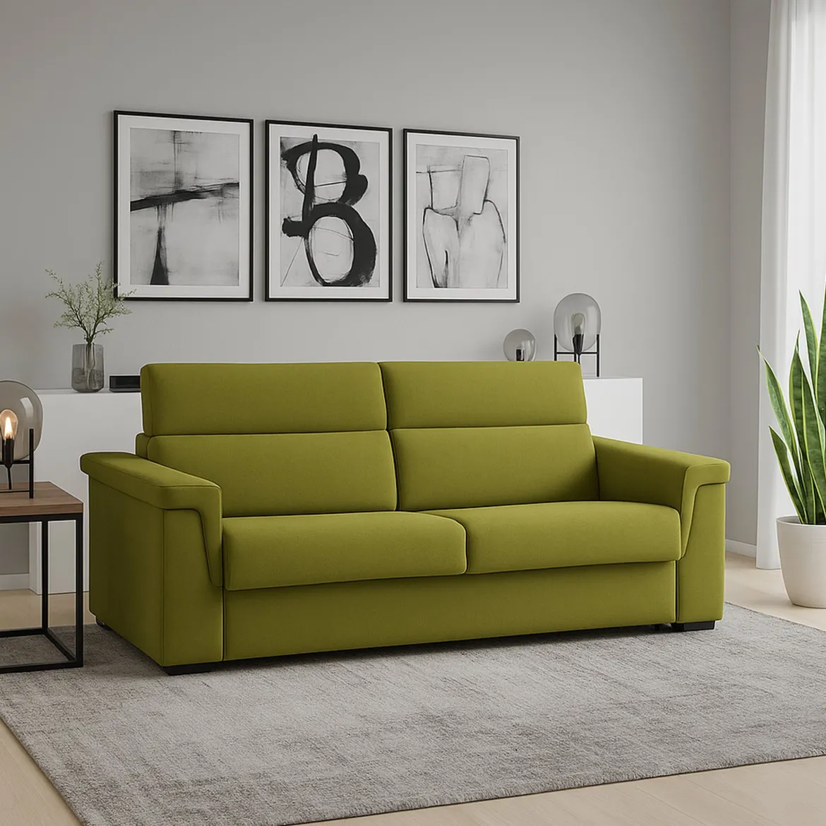 Divano Fisso 2 Posti Verde Sfoderabile Idrorepellente 185x95x100h cm, Lavabile Made in Italy - Pisogne