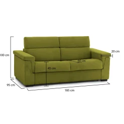 Divano Fisso 2 Posti Verde Sfoderabile Idrorepellente 185x95x100h cm, Lavabile Made in Italy - Pisogne