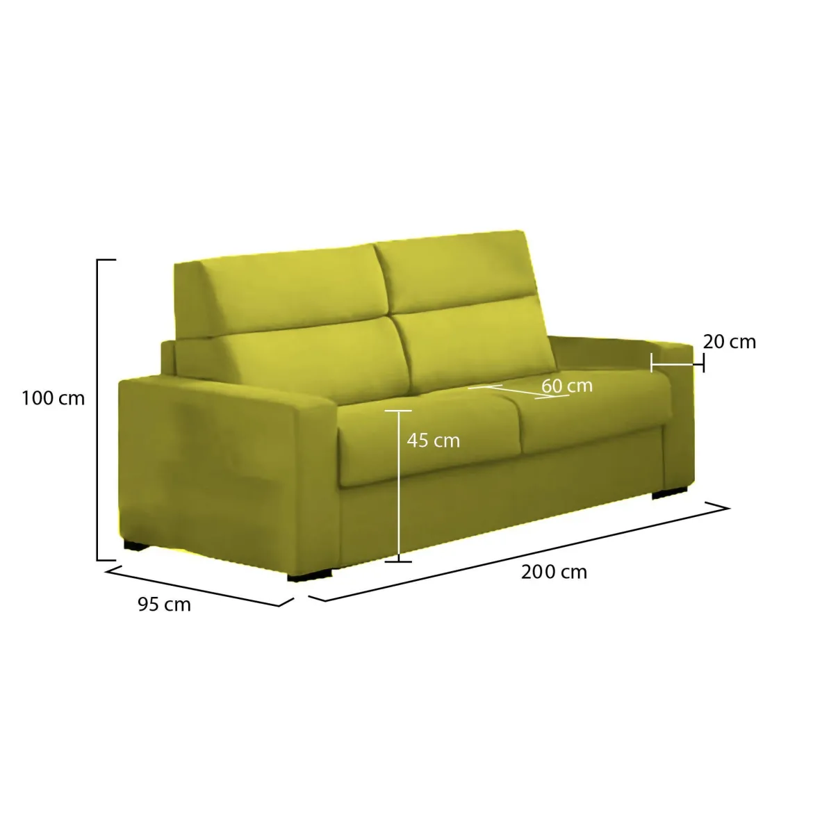 Divano Fisso 2 Posti Verde Sfoderabile Idrorepellente 200x95x100h cm, Lavabile Made in Italy - Letino