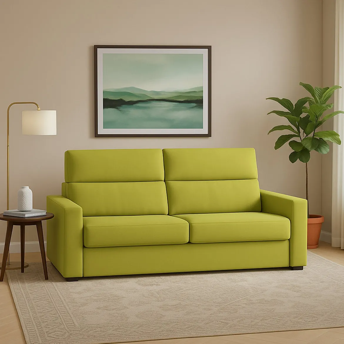 Divano Fisso 3 Posti Verde Sfoderabile Lavabile 220x95 cm, Braccioli Made in Italy - Ozegna