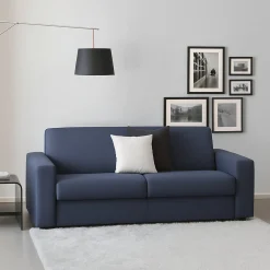 Divano in legno e ferro rivestito in tessuto blu 220x95x70h cm - Lepidolite