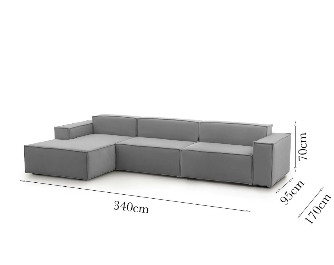 Divano in legno e ferro rivestito in tessuto grigio 340x170x70h cm - Atrillo