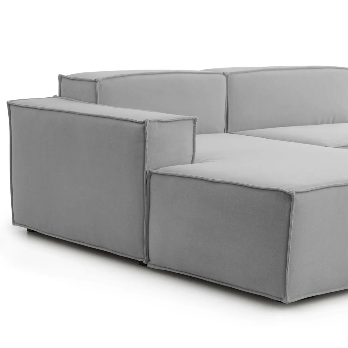 Divano in legno e ferro rivestito in tessuto grigio 340x170x70h cm - Atrillo