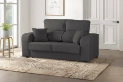 Divano in legno e metallo rivestito in tessuto nero e oro 148x84x68h cm - Gupta
