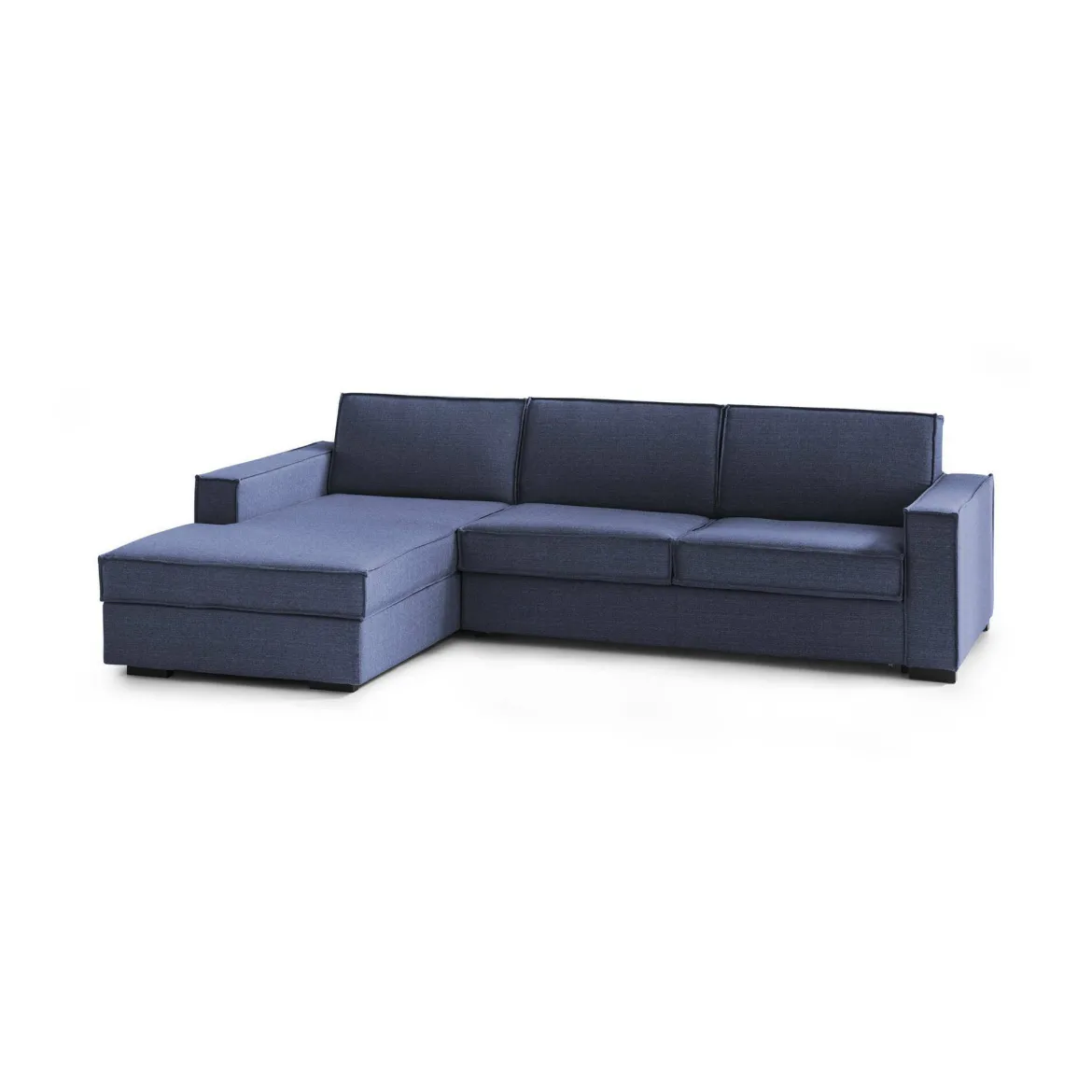 Divano in legno massello rivestito in tessuto blu 280x95x90h cm - Anila