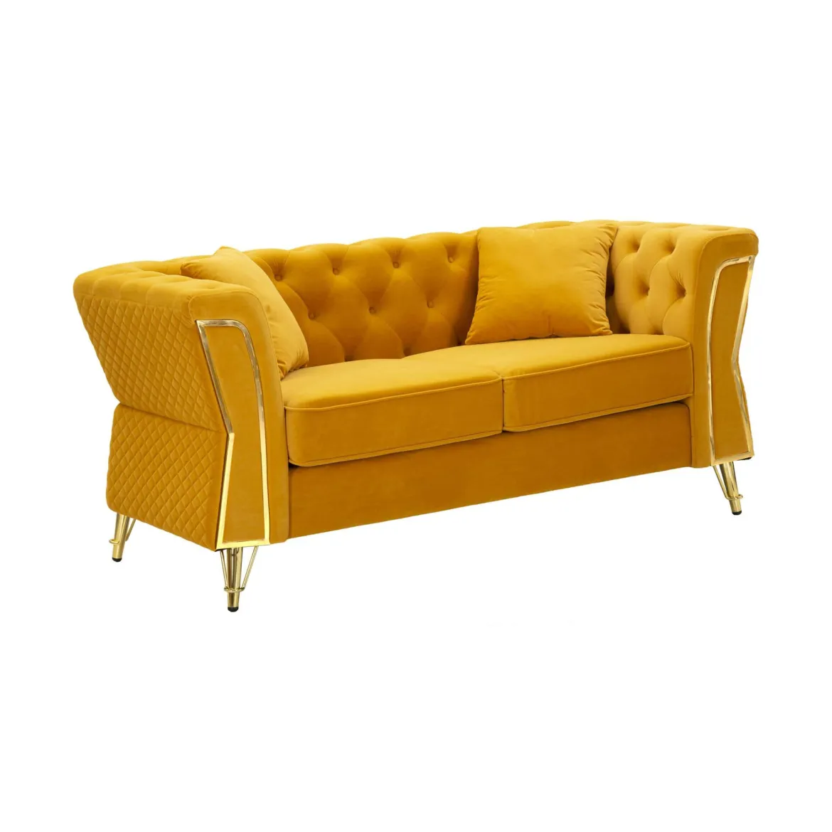 Divano in legno rivestito in tessuto ocra e oro 162x83x76h cm - Casio