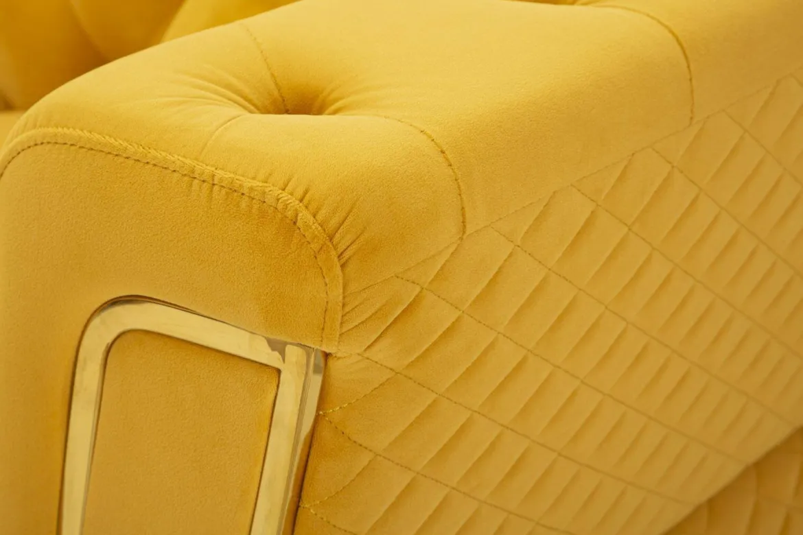 Divano in legno rivestito in tessuto ocra e oro 162x83x76h cm - Casio