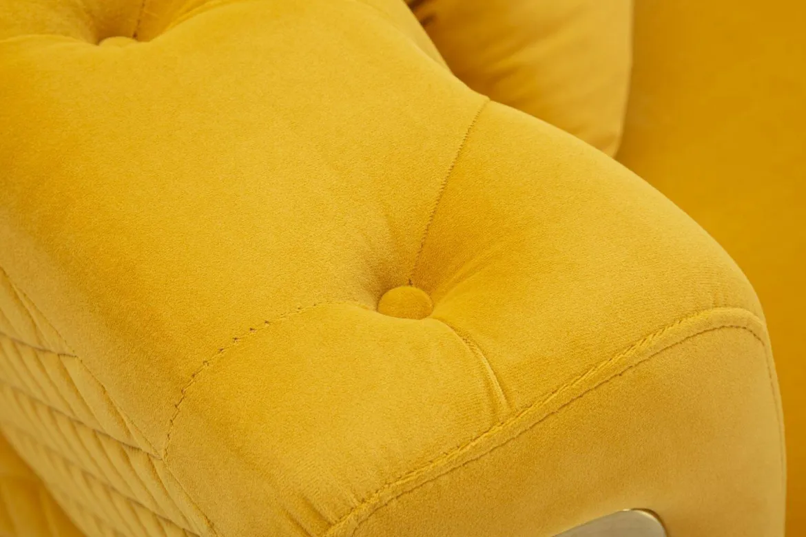 Divano in legno rivestito in tessuto ocra e oro 162x83x76h cm - Casio