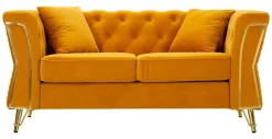 Divano in legno rivestito in tessuto ocra e oro 162x83x76h cm - Casio
