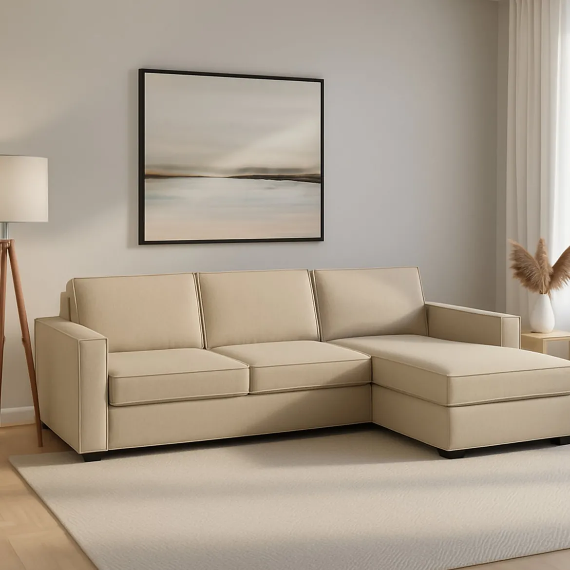 Divano in metallo rivestito in tessuto beige 260x95x90h cm - Assobasso