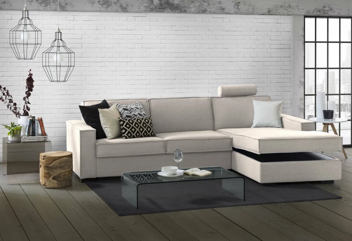 Divano in metallo rivestito in tessuto tortora 260x95x90h cm - Assobasso