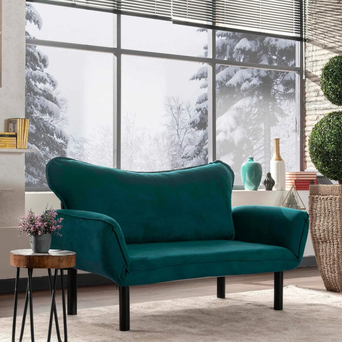 Divano letto alla francese azzurro 140x65cm - Hone