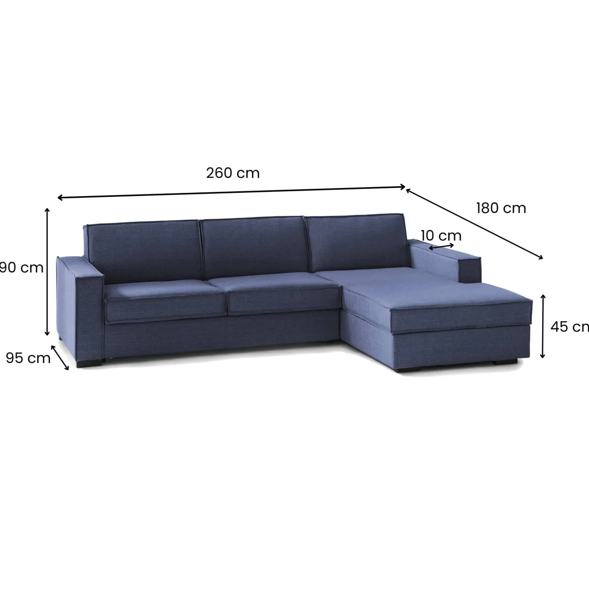 Divano letto angolare blu 260x95cm - Afar