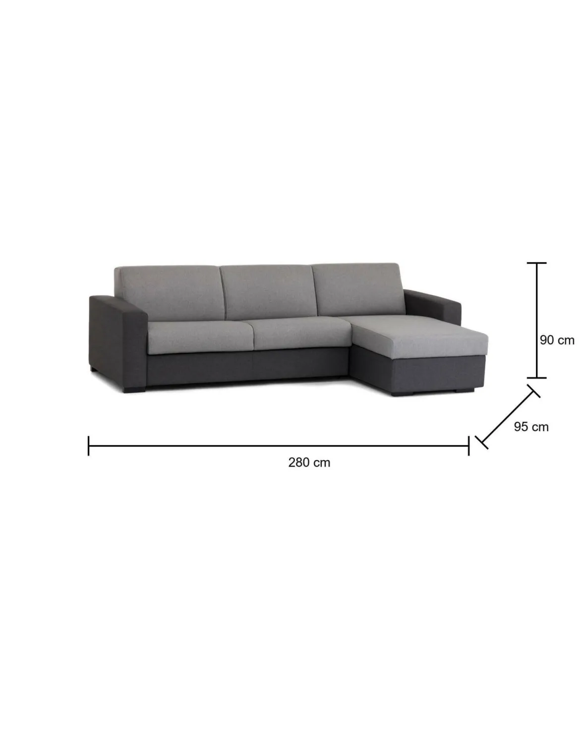 Divano letto angolare grigio e antracite 280x95cm - Aika