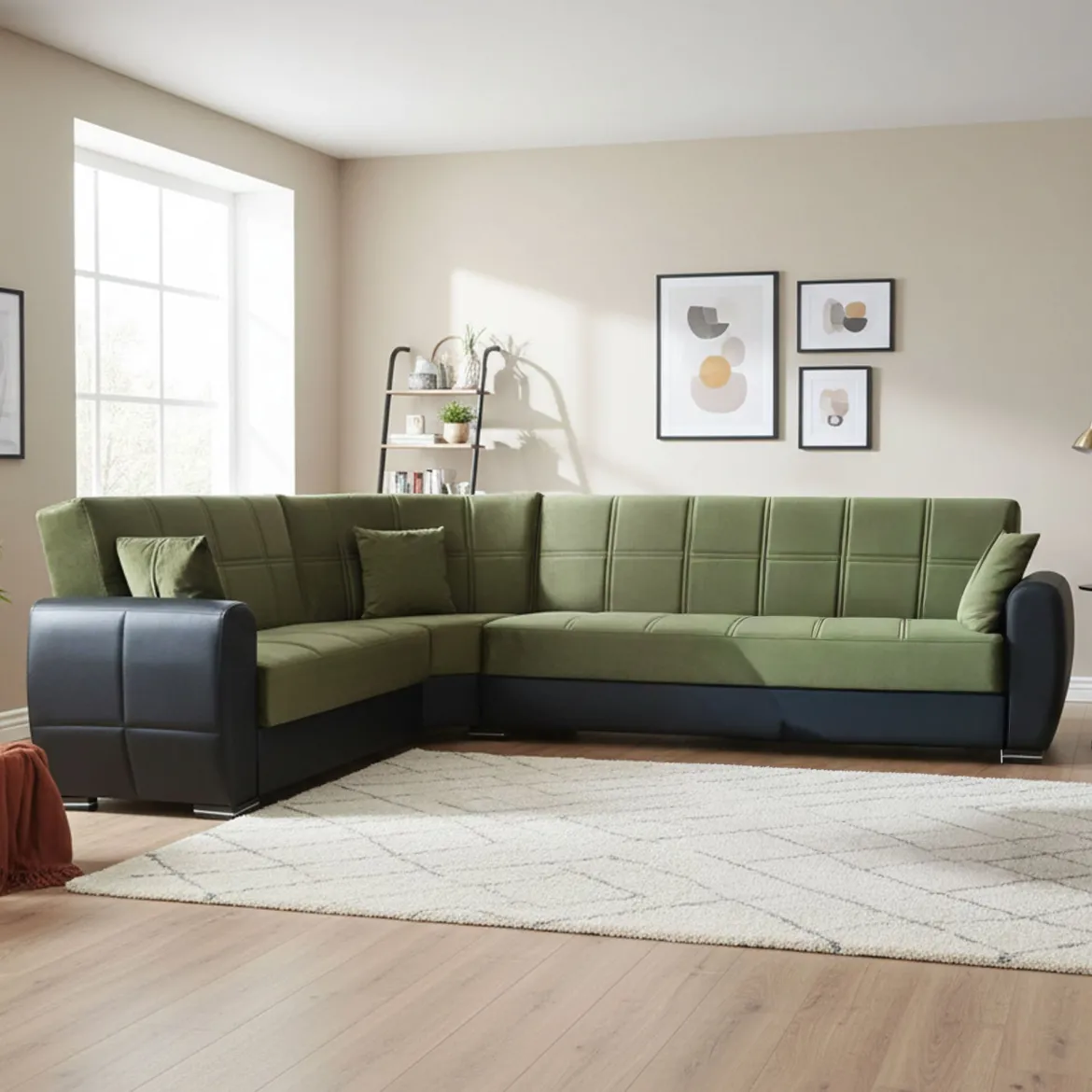 Divano letto angolare nero e verde 305x238cm - Gaillardia