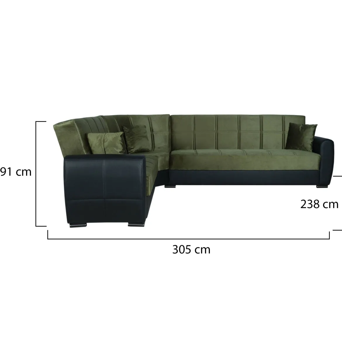 Divano letto angolare nero e verde 305x238cm - Gaillardia