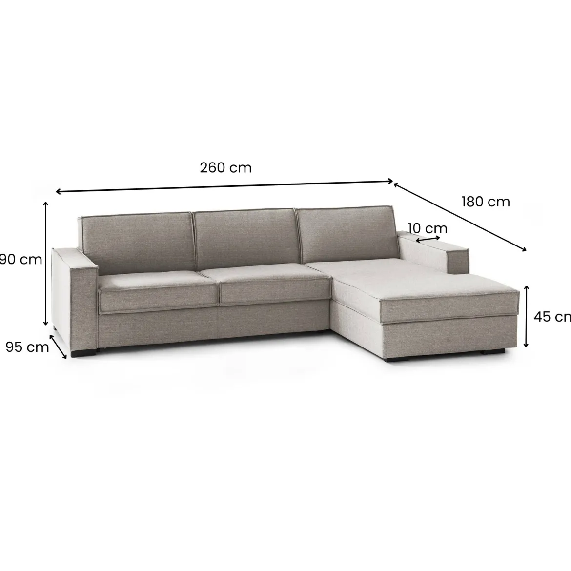 Divano letto angolare tortora 260x95cm - Afar