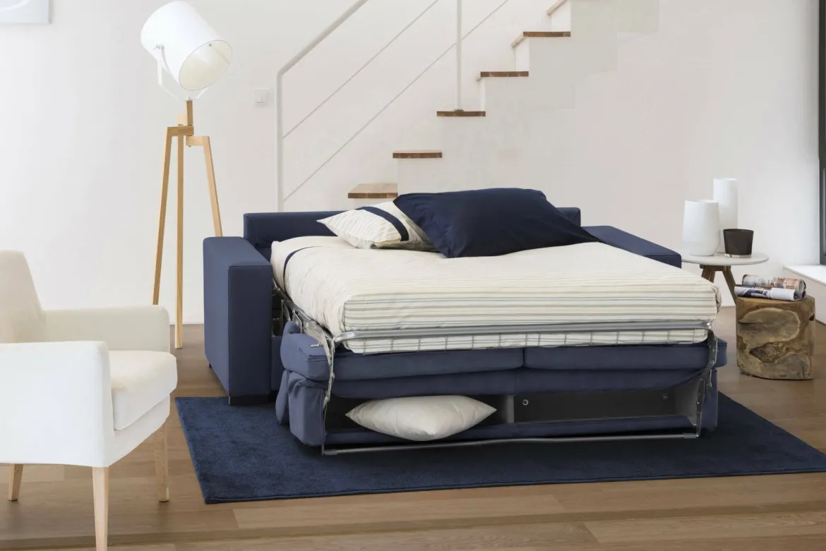 Divano letto apertura girevole blu 160x95cm - Alinia
