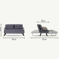 Divano letto comodo nero 133x78cm - Calvin