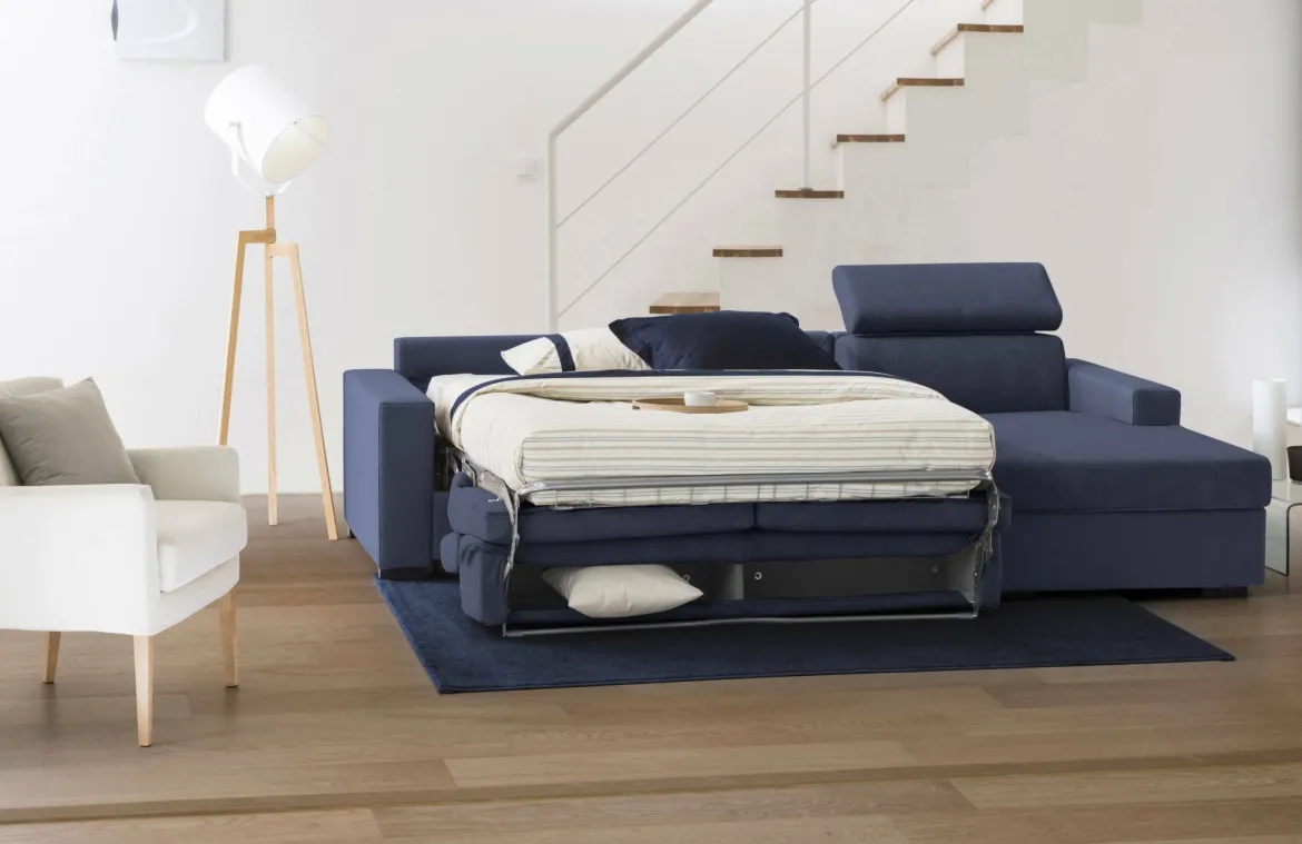 Divano letto compatto blu 280x95cm - Achico