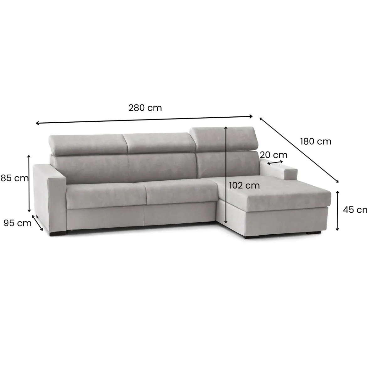 Divano letto compatto grigio 280x95cm - Allevatore