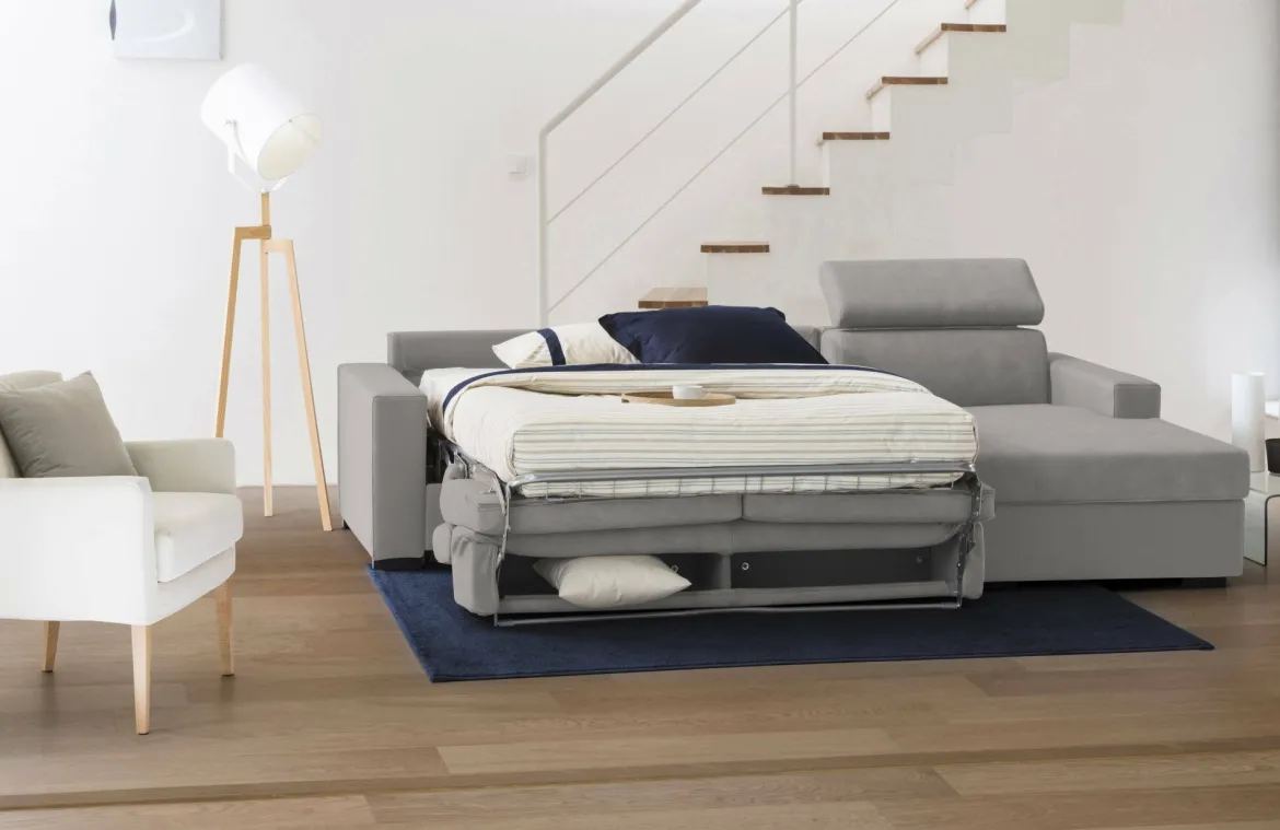 Divano letto compatto grigio 280x95cm - Allevatore