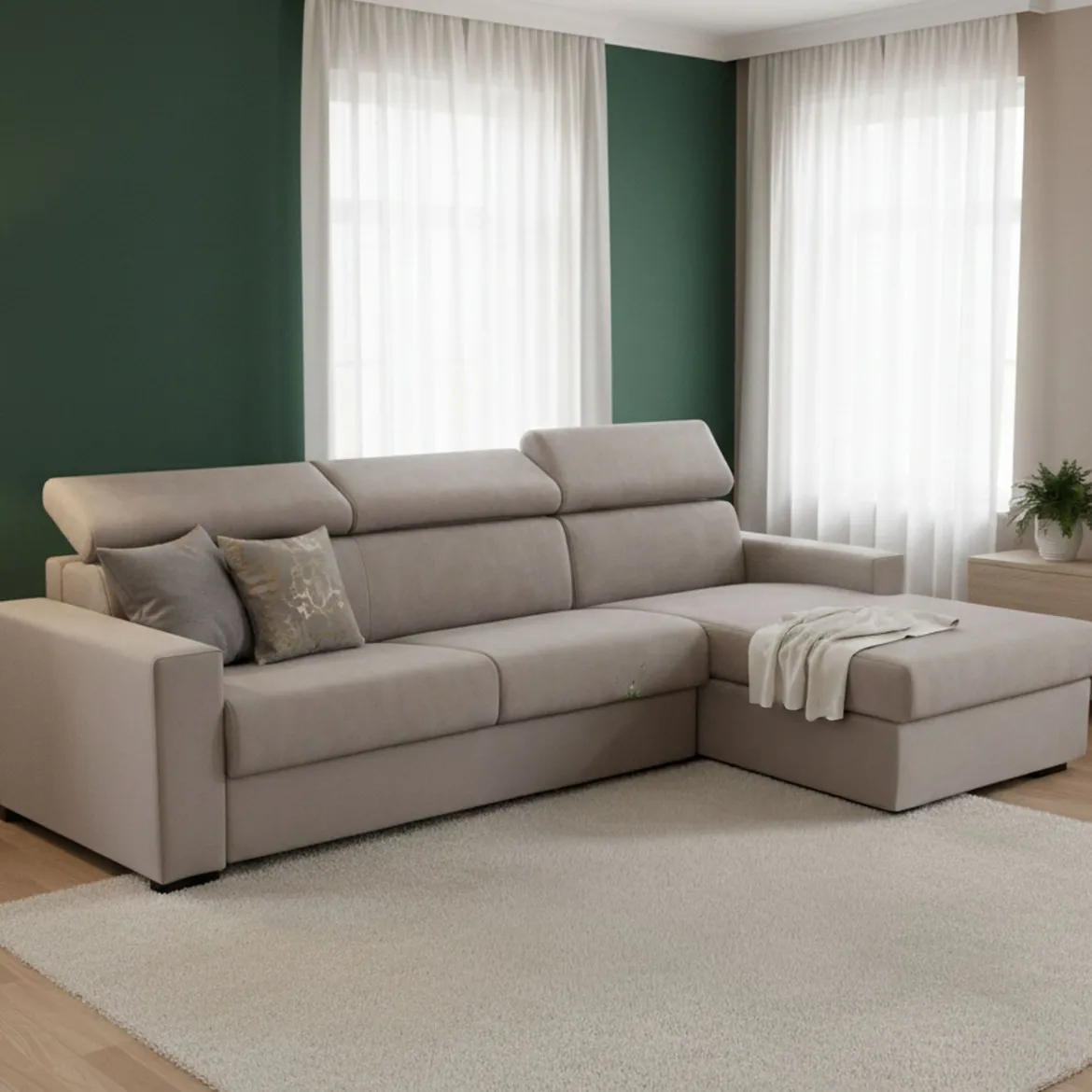 Divano letto compatto tortora 280x95cm - Allevatore