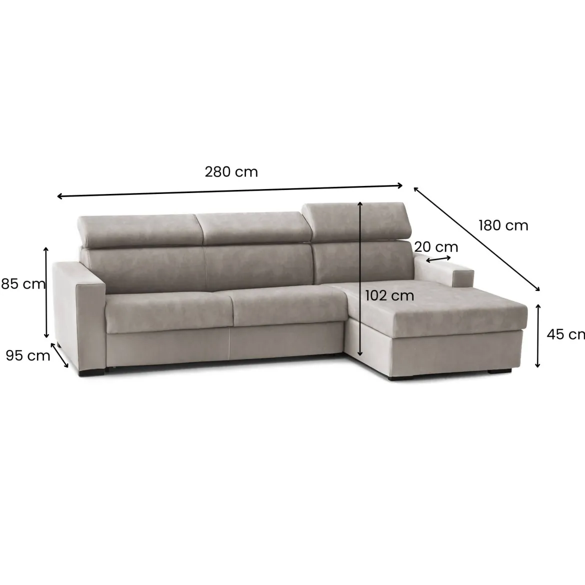Divano letto compatto tortora 280x95cm - Allevatore