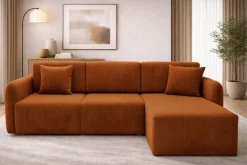 Divano Letto con Penisola Arancione Contenitore Reversibile 245x185 cm, Reclinabile - Ranco