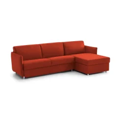 Divano Letto con Penisola Arancione Sfoderabile Contenitore 260x160 cm, Idrorepellente Multiposizione Trasformabile in Letto Made in Italy - Scordia