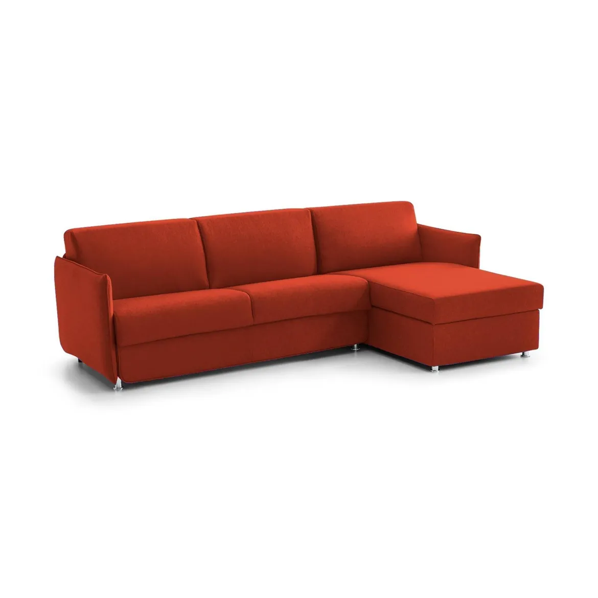 Divano Letto con Penisola Arancione Sfoderabile Contenitore 260x160 cm, Idrorepellente Multiposizione Trasformabile in Letto Made in Italy - Sumirago