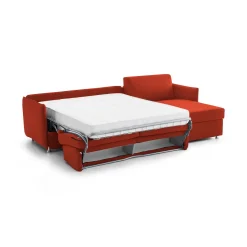 Divano Letto con Penisola Arancione Sfoderabile Contenitore 260x160 cm, Idrorepellente Multiposizione Trasformabile in Letto Made in Italy - Sumirago