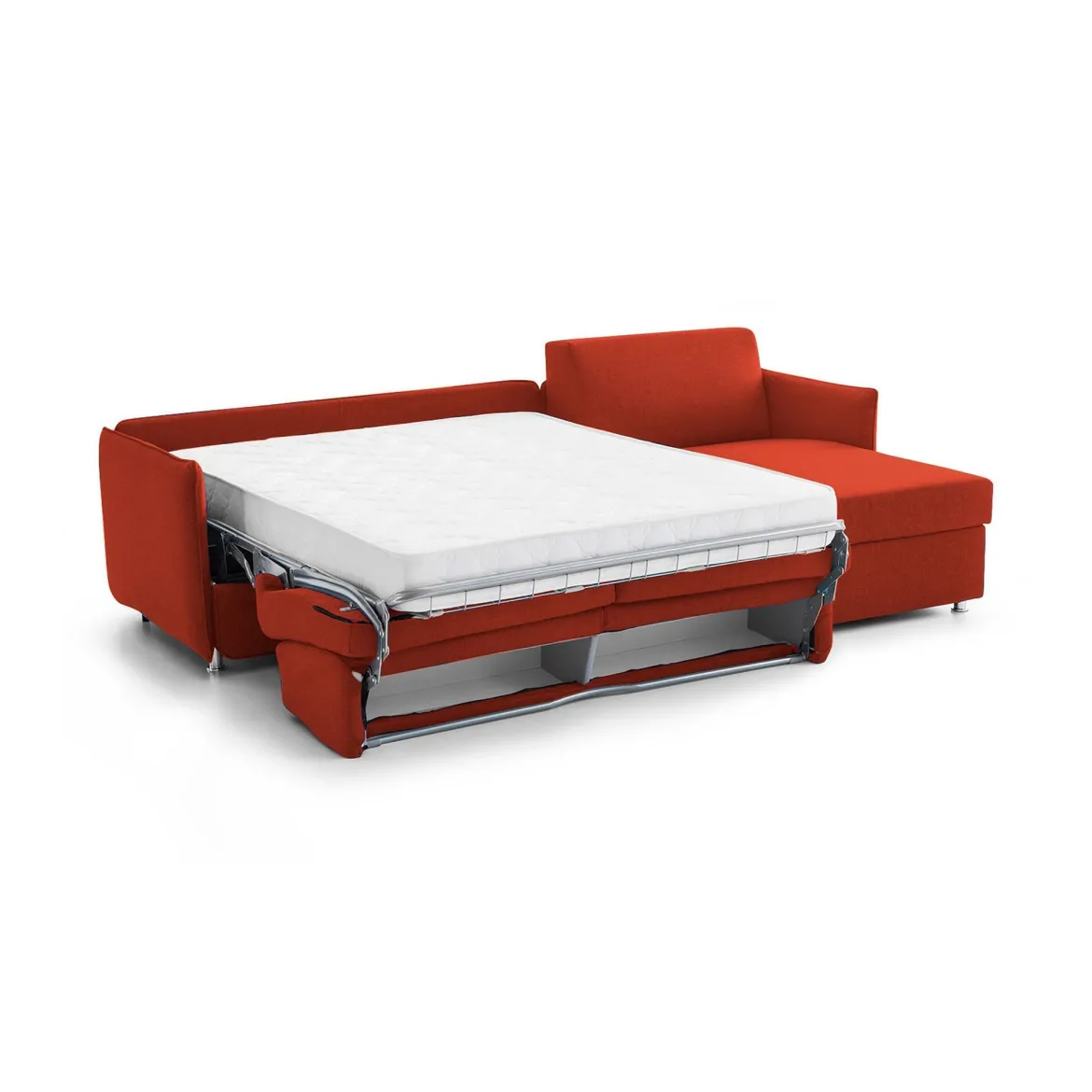 Divano Letto con Penisola Arancione Sfoderabile Contenitore 260x160 cm, Idrorepellente Multiposizione Trasformabile in Letto Made in Italy - Sumirago